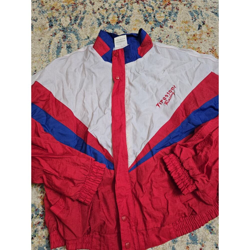 Vintage 90's Firestone Racing Jacket Mens XL Red Blue Colorblock Windbreaker